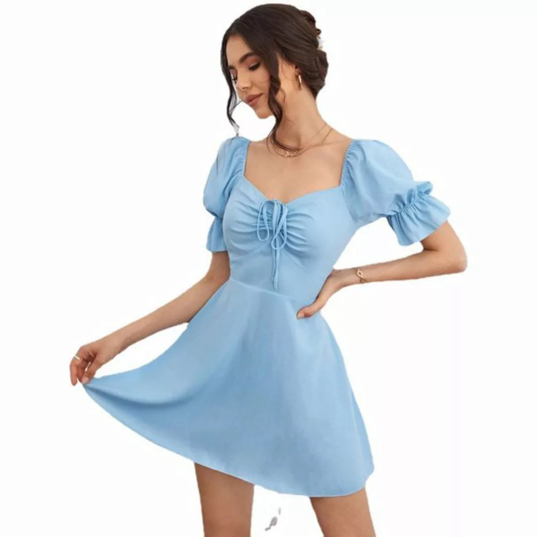 RUZU UG Dirndl Pendeln Pullover Rock Blau Square Neck Retro Einfarbig Kleid günstig online kaufen