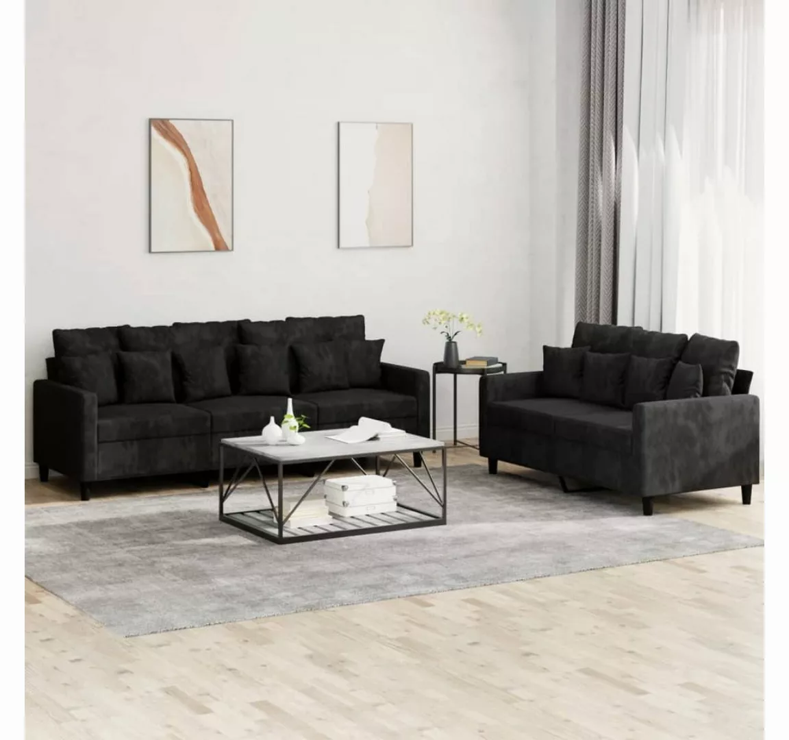 vidaXL Sofa Sofagarnitur Set mit Kissen Samt, 2-tlg., Schwarz günstig online kaufen