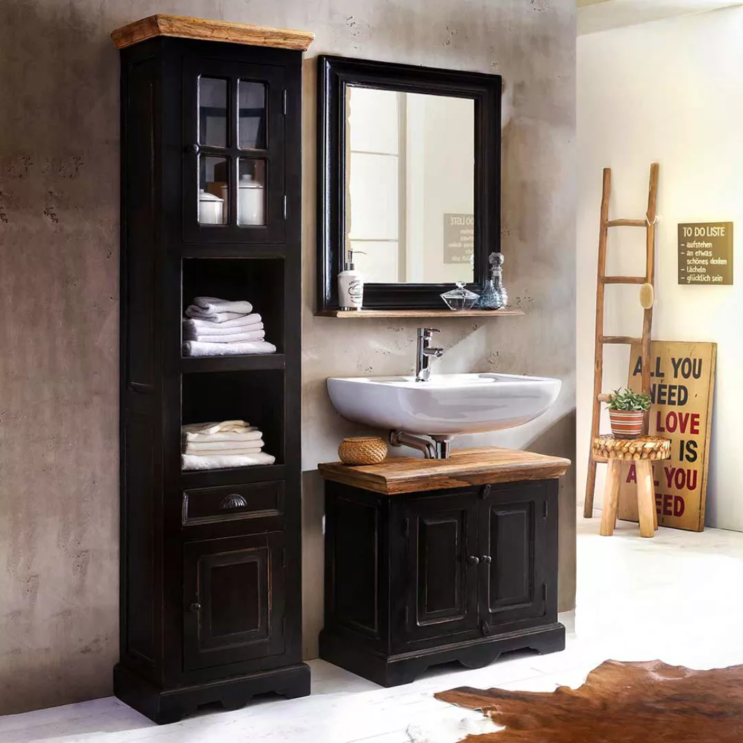 Kolonialstil Badezimmer Set in Schwarz Honigfarben (dreiteilig) günstig online kaufen