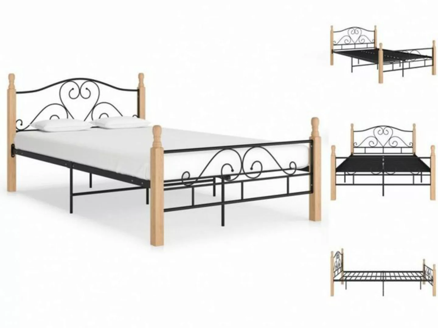 vidaXL Bettgestell Bettgestell Schwarz Metall 120x200 cm Bett Bettrahmen Be günstig online kaufen