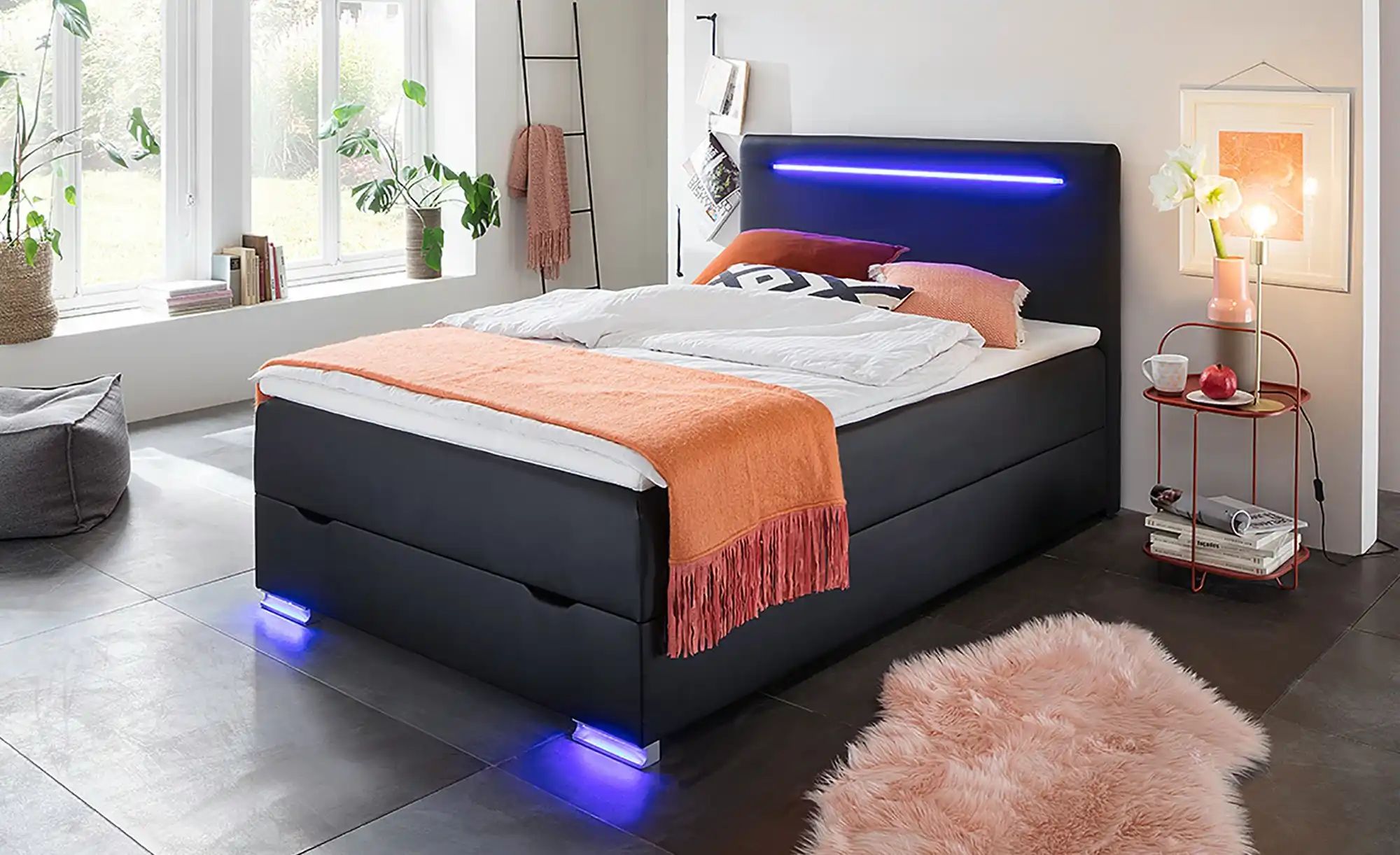 Boxspringbett mit LED-Beleuchtung Knight ¦ schwarz ¦ Maße (cm): B: 143 H: 1 günstig online kaufen