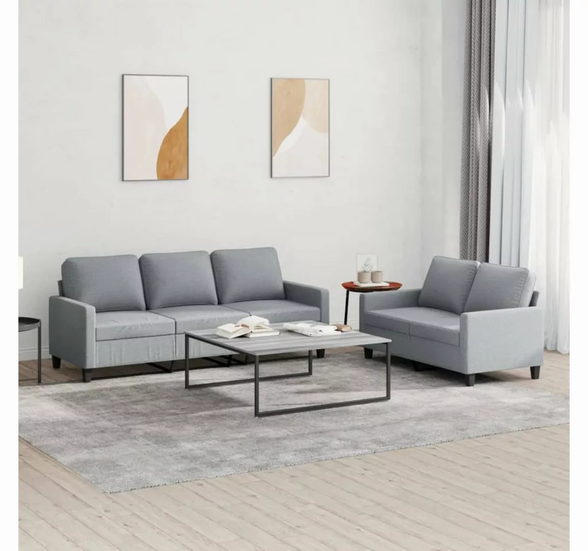 vidaXL Sofa Sofagarnitur mit Kissen Stoff, 2-tlg., Hellgrau günstig online kaufen