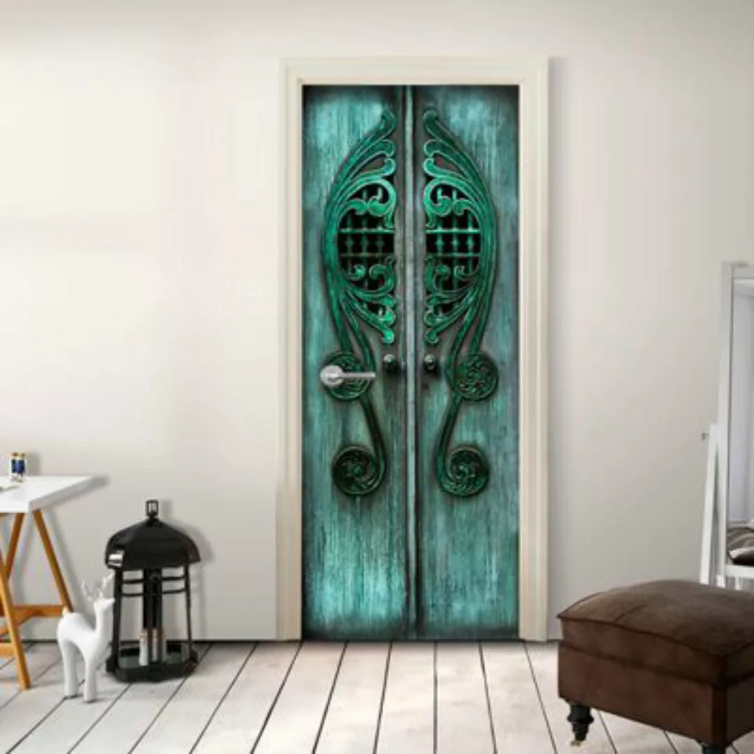 artgeist Türtapete Emerald Gates grau/grün Gr. 80 x 210 günstig online kaufen