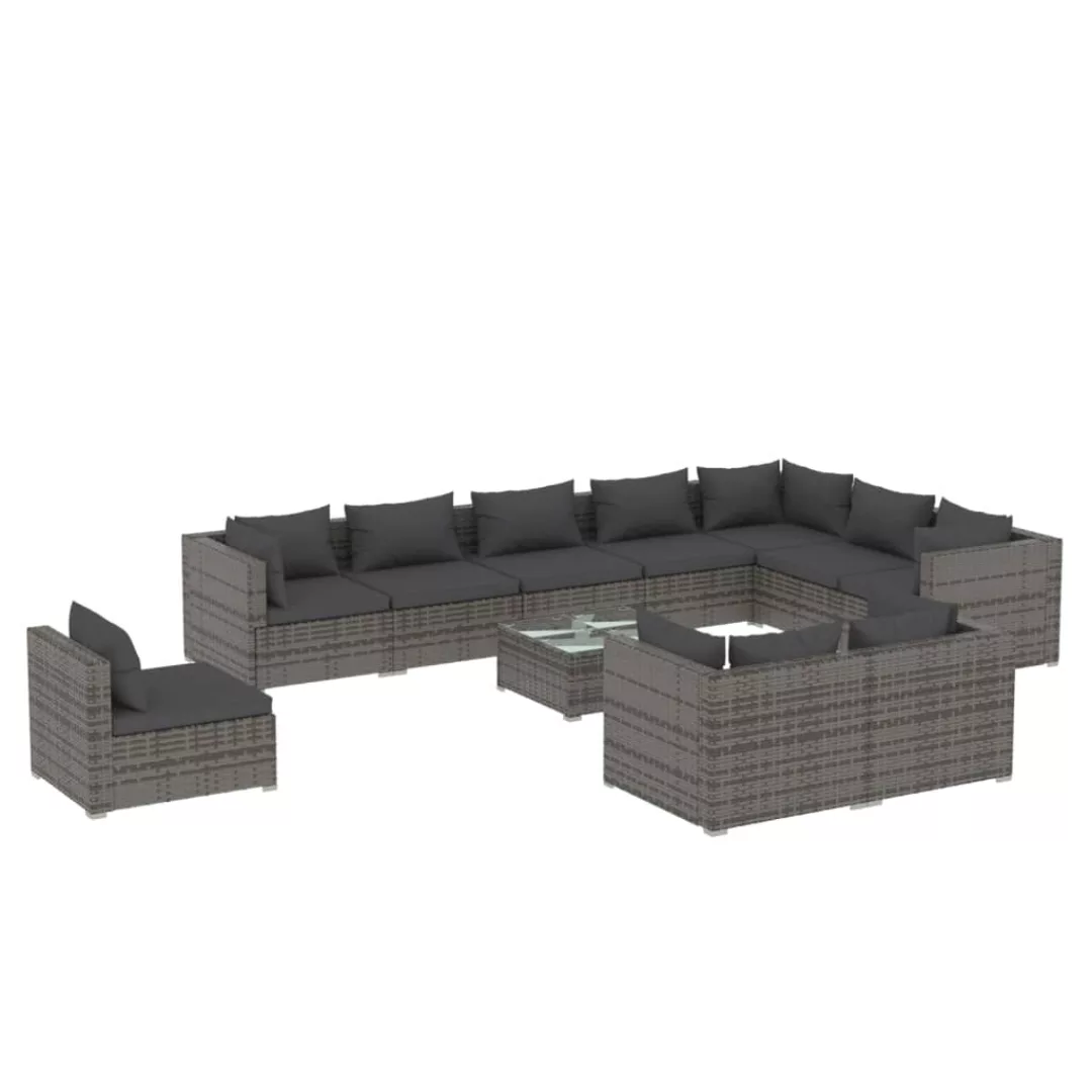 Vidaxl 11-tlg. Garten-lounge-set Mit Kissen Poly Rattan Grau günstig online kaufen