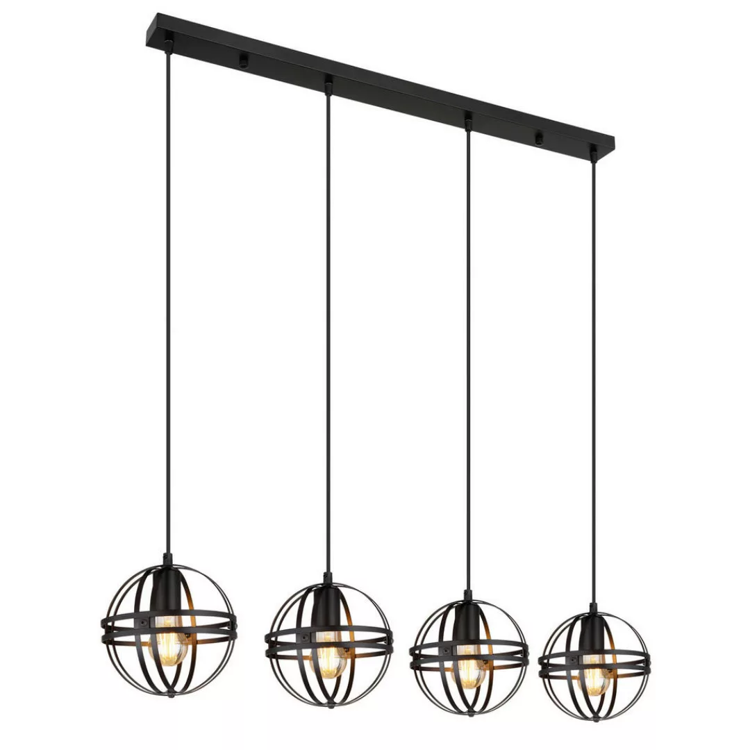 GLOBO Pendelleuchte schwarz Metall B/H/T: ca. 20x120x100 cm E27 4 Brennstel günstig online kaufen