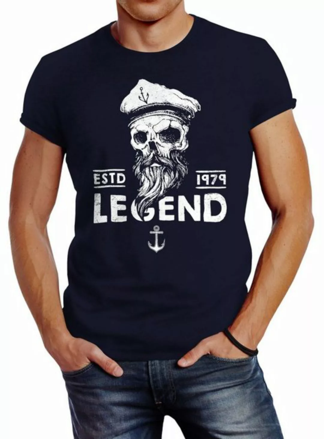 Neverless Print-Shirt Herren T-Shirt Skull Captain Legend Totenkopf Bart Ka günstig online kaufen