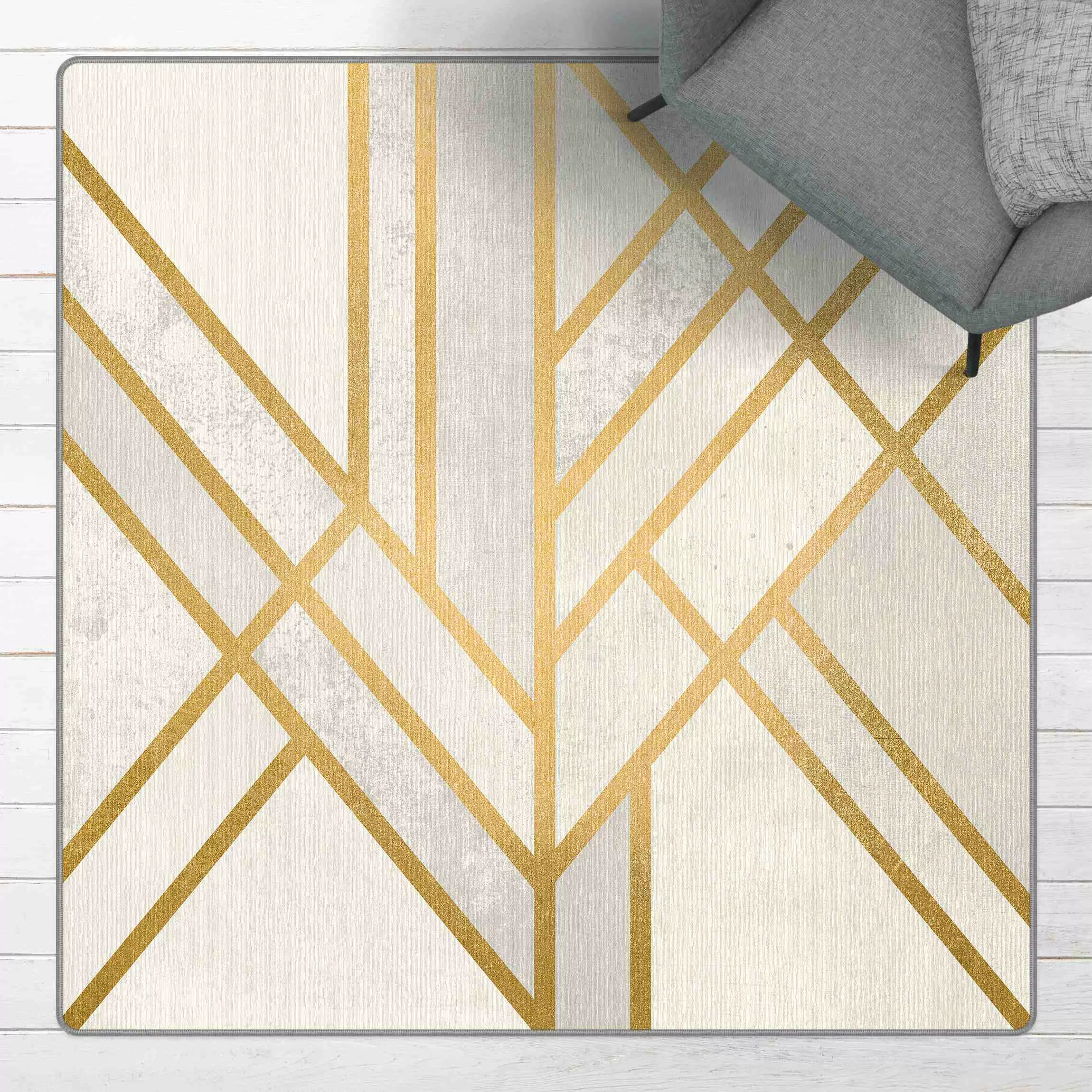 Teppich Art Deco Geometrie Weiß Gold günstig online kaufen