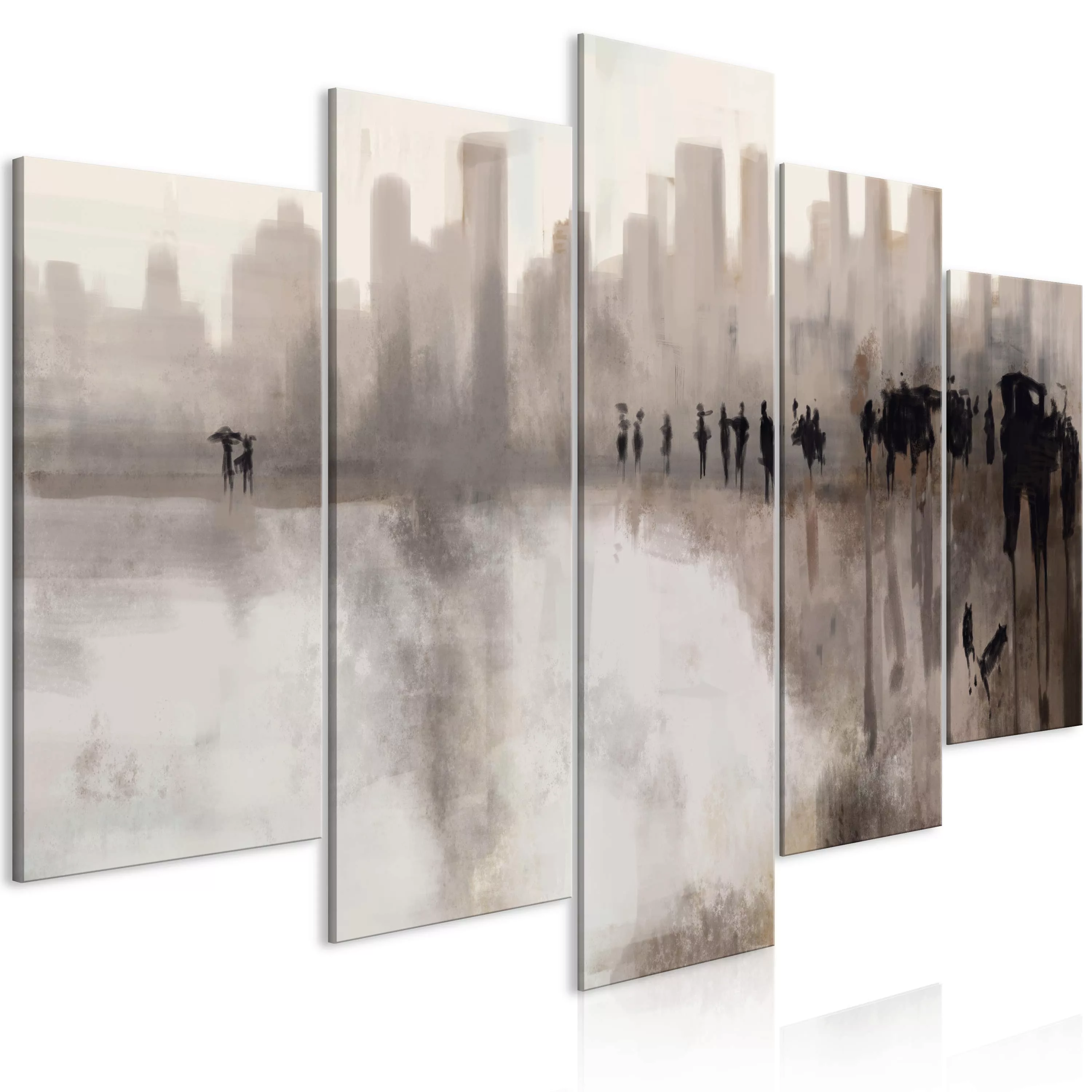 artgeist Wandbild City in the Rain (5 Parts) Wide grau/braun Gr. 200 x 100 günstig online kaufen