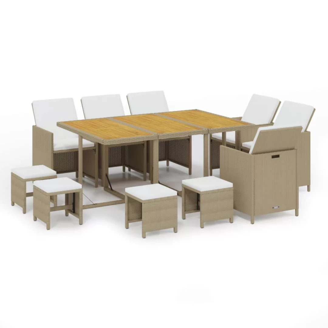 Vidaxl 11-tlg. Garten-essgruppe Mit Kissen Poly Rattan Beige günstig online kaufen