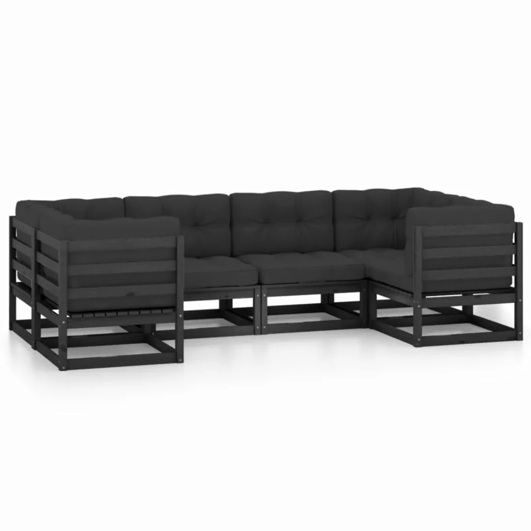 6-tlg. Garten-lounge-set Mit Kissen Schwarz Massivholz Kiefer günstig online kaufen