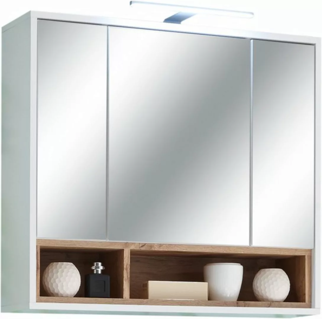 freiraum Badezimmerspiegelschrank Milano in Weiß-Wildeiche mit 3 Einlegeböd günstig online kaufen