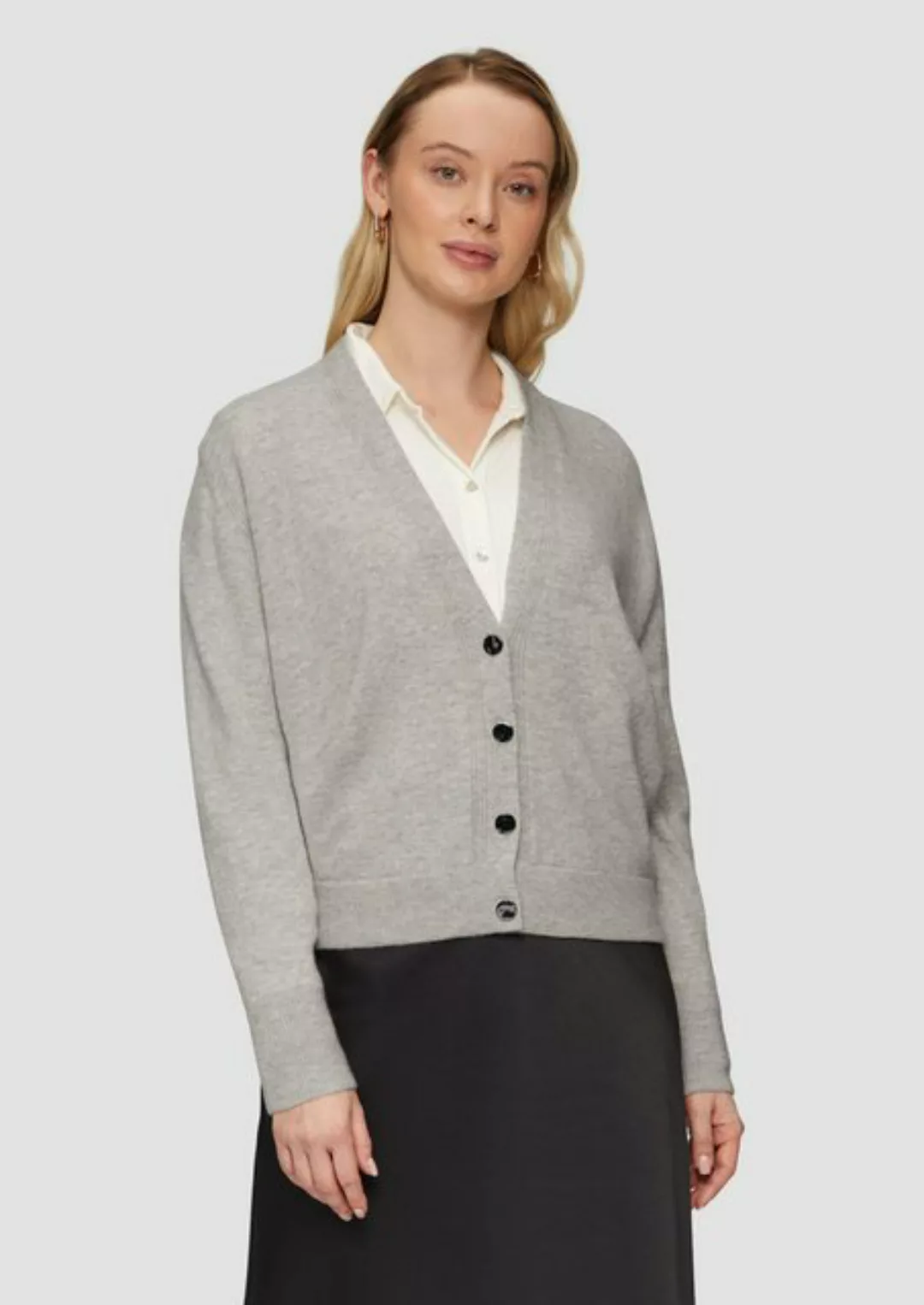 s.Oliver BLACK LABEL Strickjacke Strickjacke aus Kaschmirmix Rippbündchen günstig online kaufen