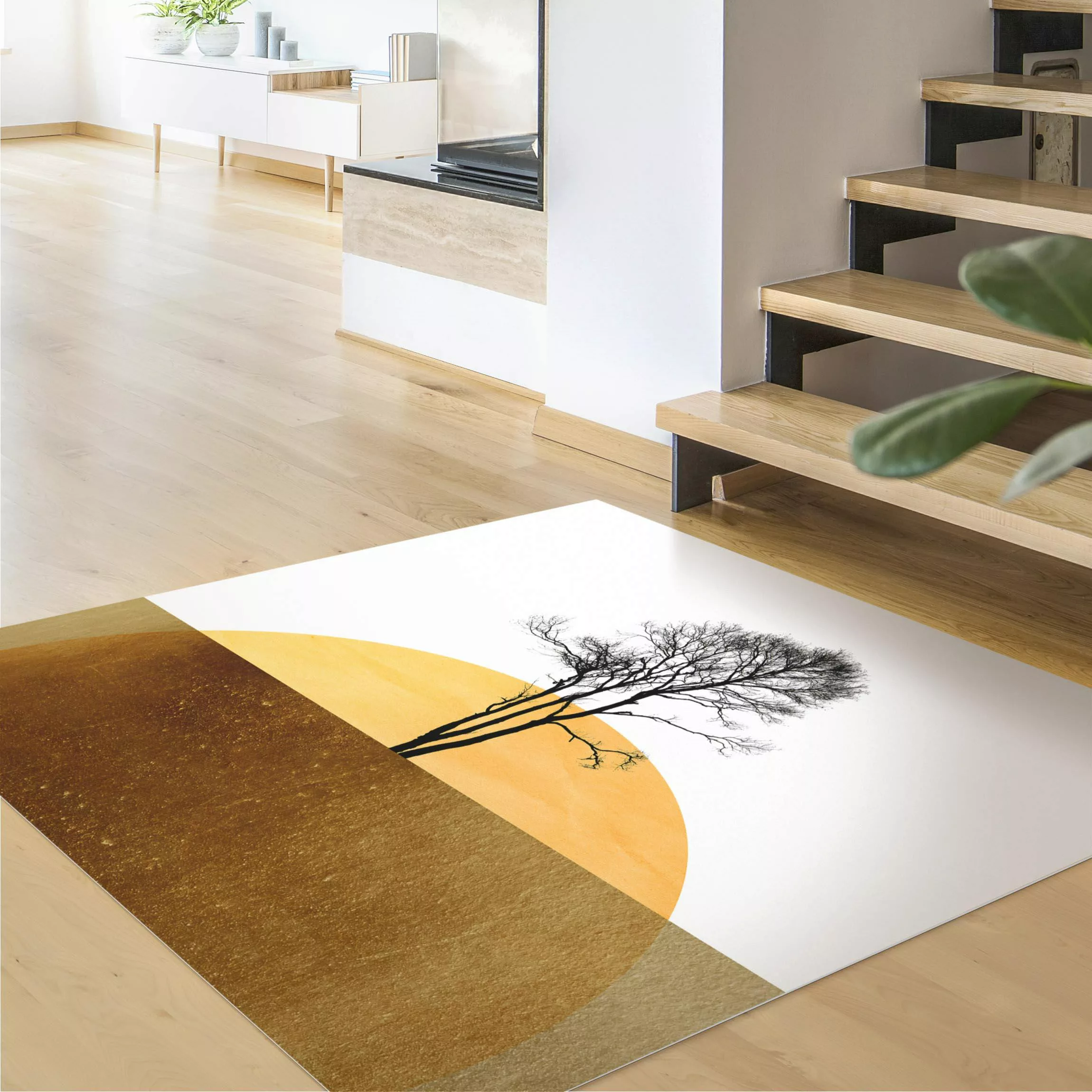 Vinyl-Teppich Goldene Sonne mit Baum günstig online kaufen