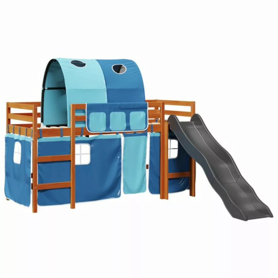 vidaXL Bett, Kinderhochbett mit Tunnel Blau 90x190 cm Massivholz Kiefer günstig online kaufen