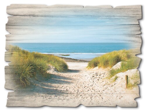 Artland Holzbild »Strand mit Sanddünen und Weg zur See«, Strand, (1 St.) günstig online kaufen