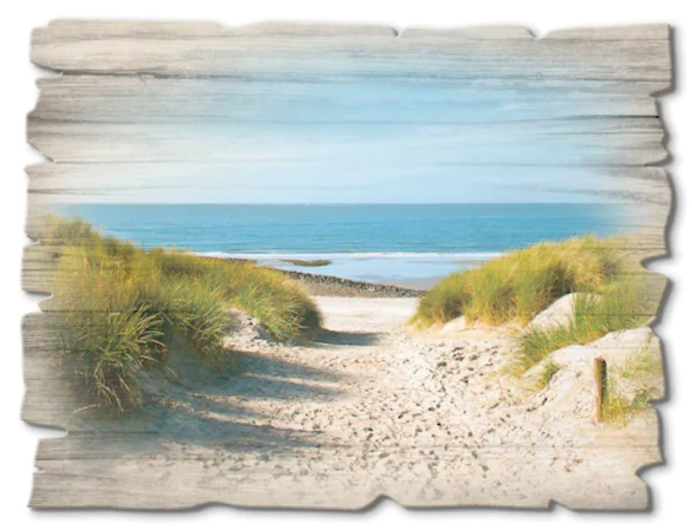 Artland Holzbild "Strand mit Sanddünen und Weg zur See", Strand, (1 St.) günstig online kaufen