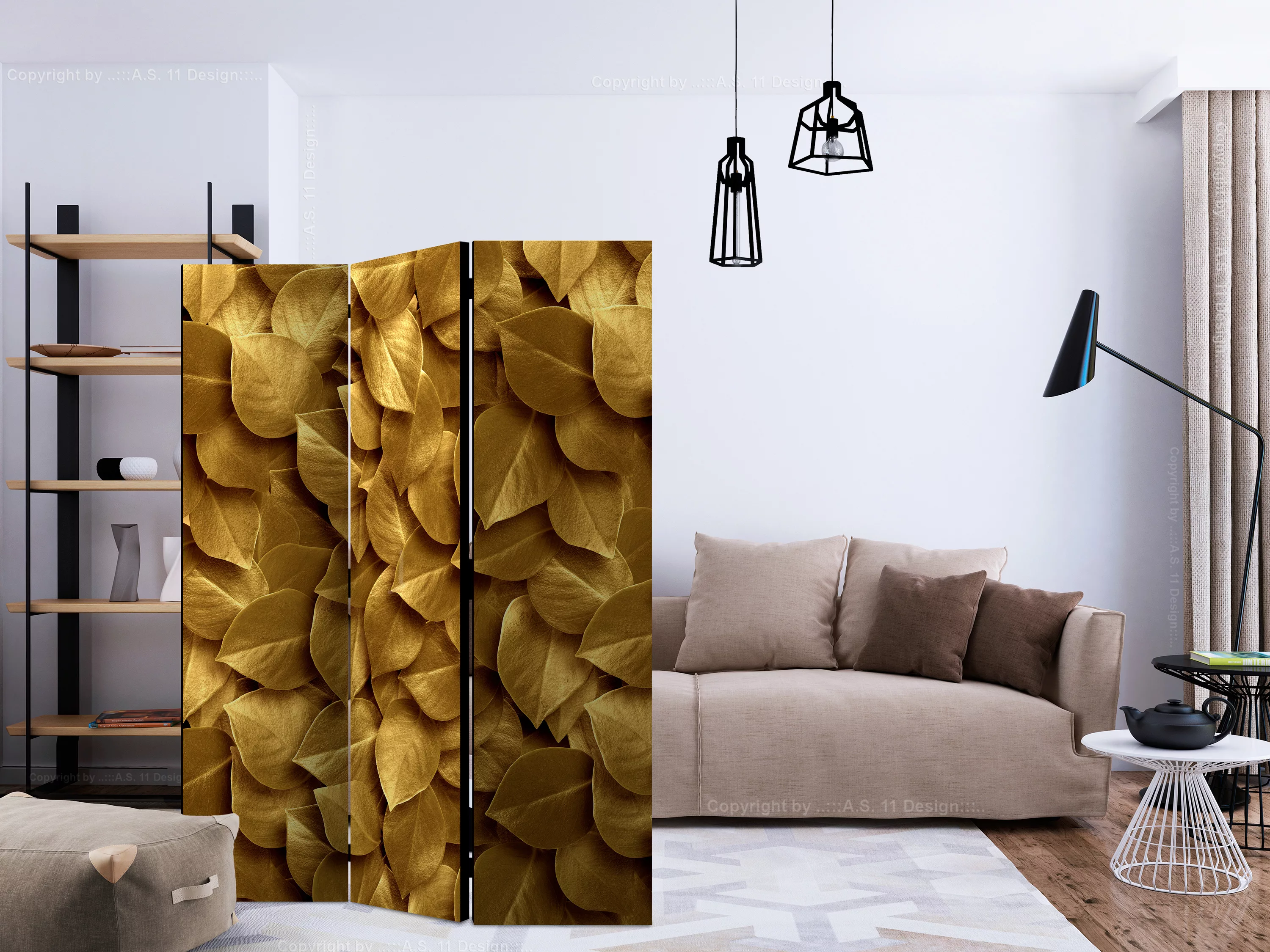 3-teiliges Paravent - Golden Leaves [room Dividers] günstig online kaufen