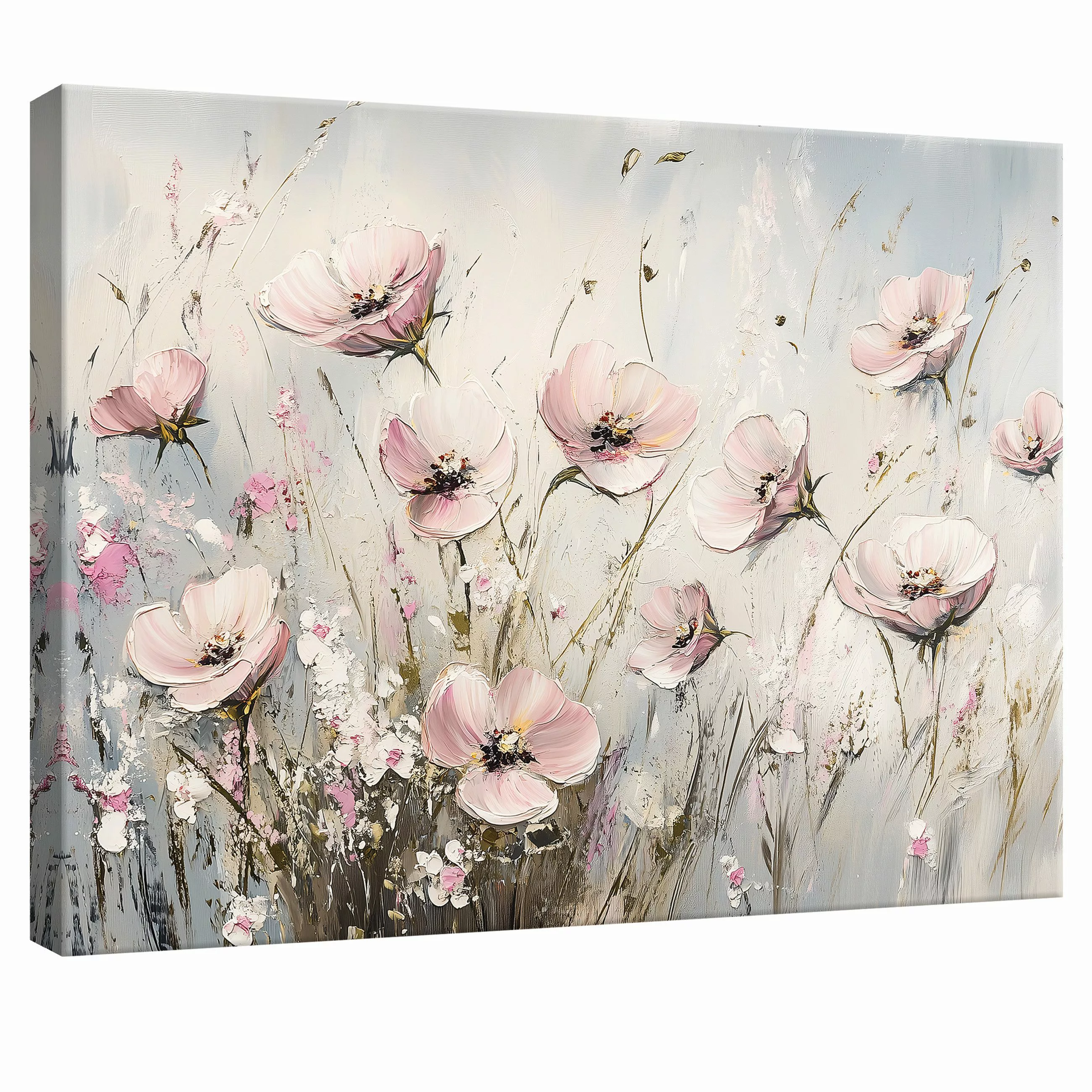 Wallarena Leinwandbild Blumen Wiese Pastell Beige günstig online kaufen