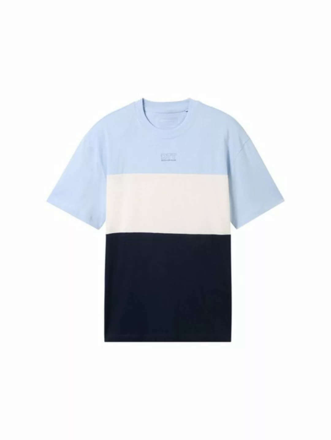 TOM TAILOR Denim T-Shirt Relaxed T-Shirt mit Colour Blocking mit Logo Print günstig online kaufen