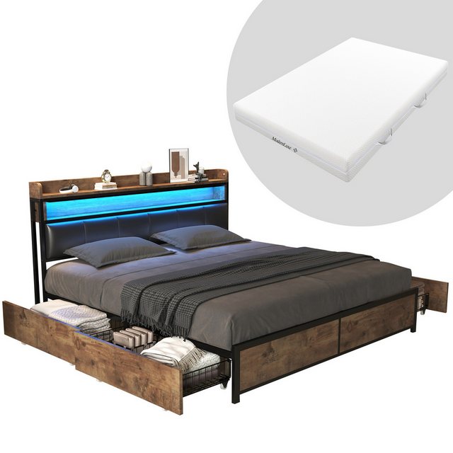 HAUSS SPLOE Polsterbett 180x200 mit LED-Bett, Kopfteil 4 Schubladen PU, mit günstig online kaufen