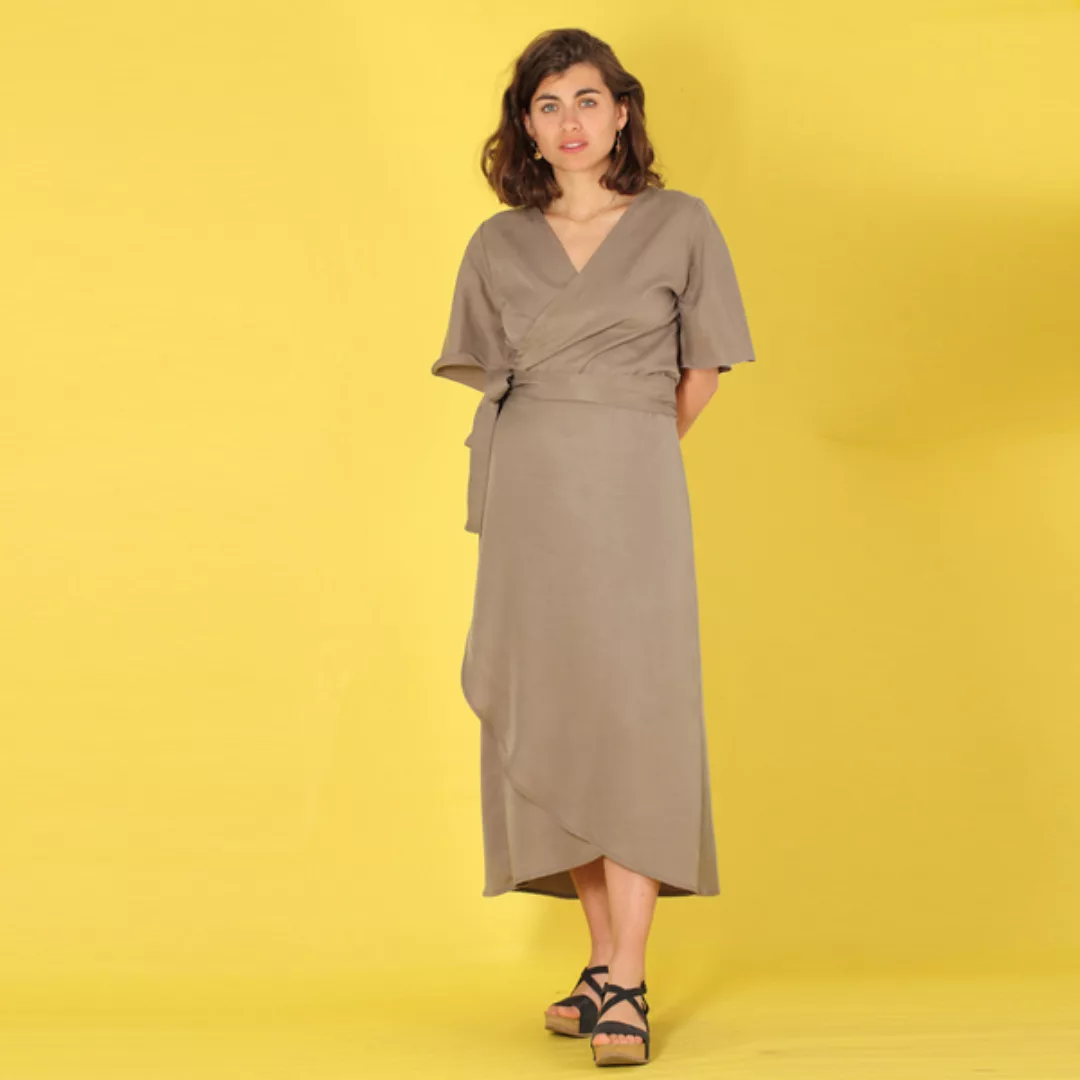 Langes Tencel Wickelkleid "Luma" In Violett Oder Grau-olive günstig online kaufen