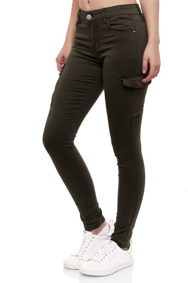 MiSS RJ High-waist-Jeans Denim Cargo Jeans Hose Stretch Treggings Röhrenjea günstig online kaufen