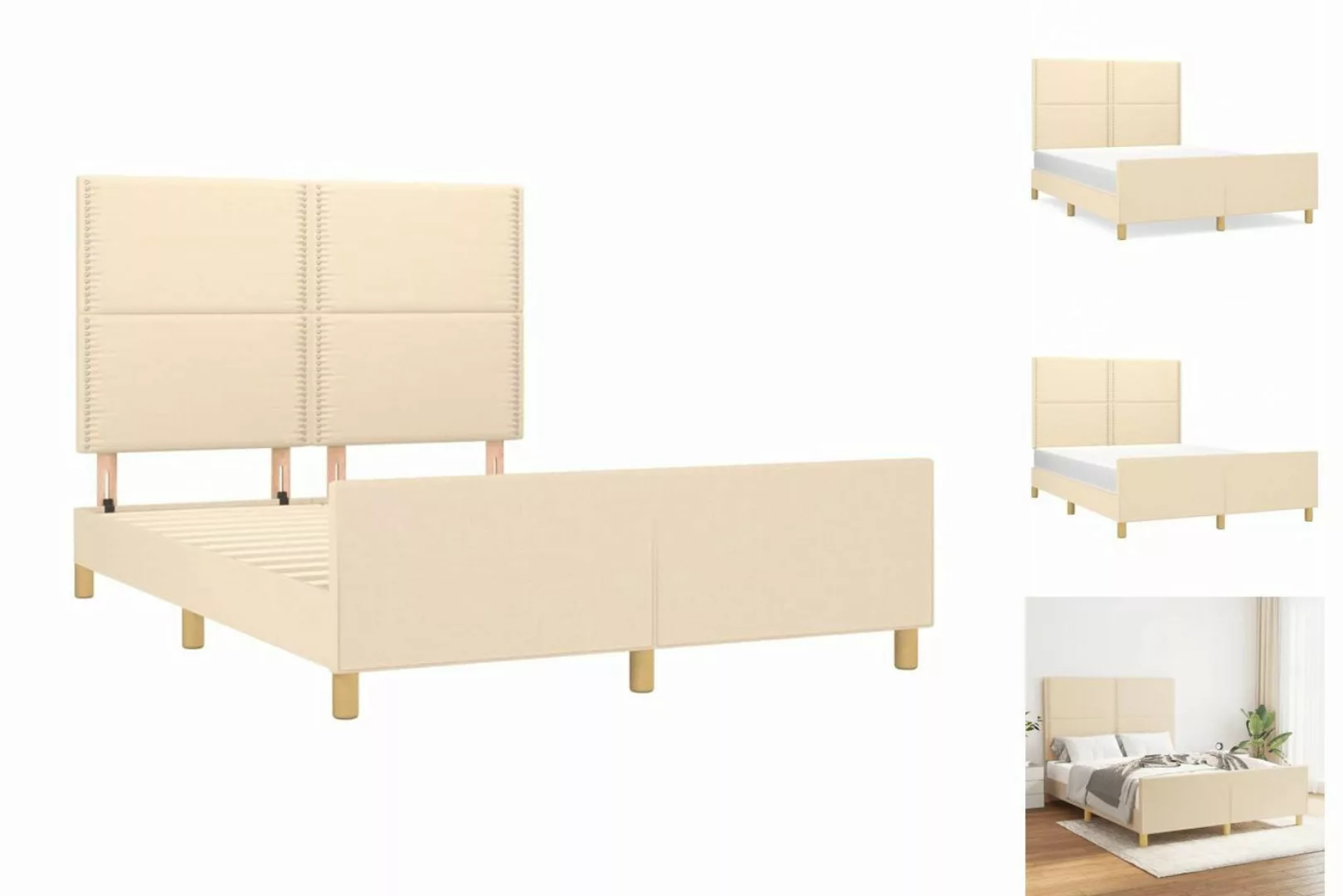 vidaXL Bettgestell Bettrahmen mit Kopfteil Creme 140x190 cm Stoff Bett Bett günstig online kaufen