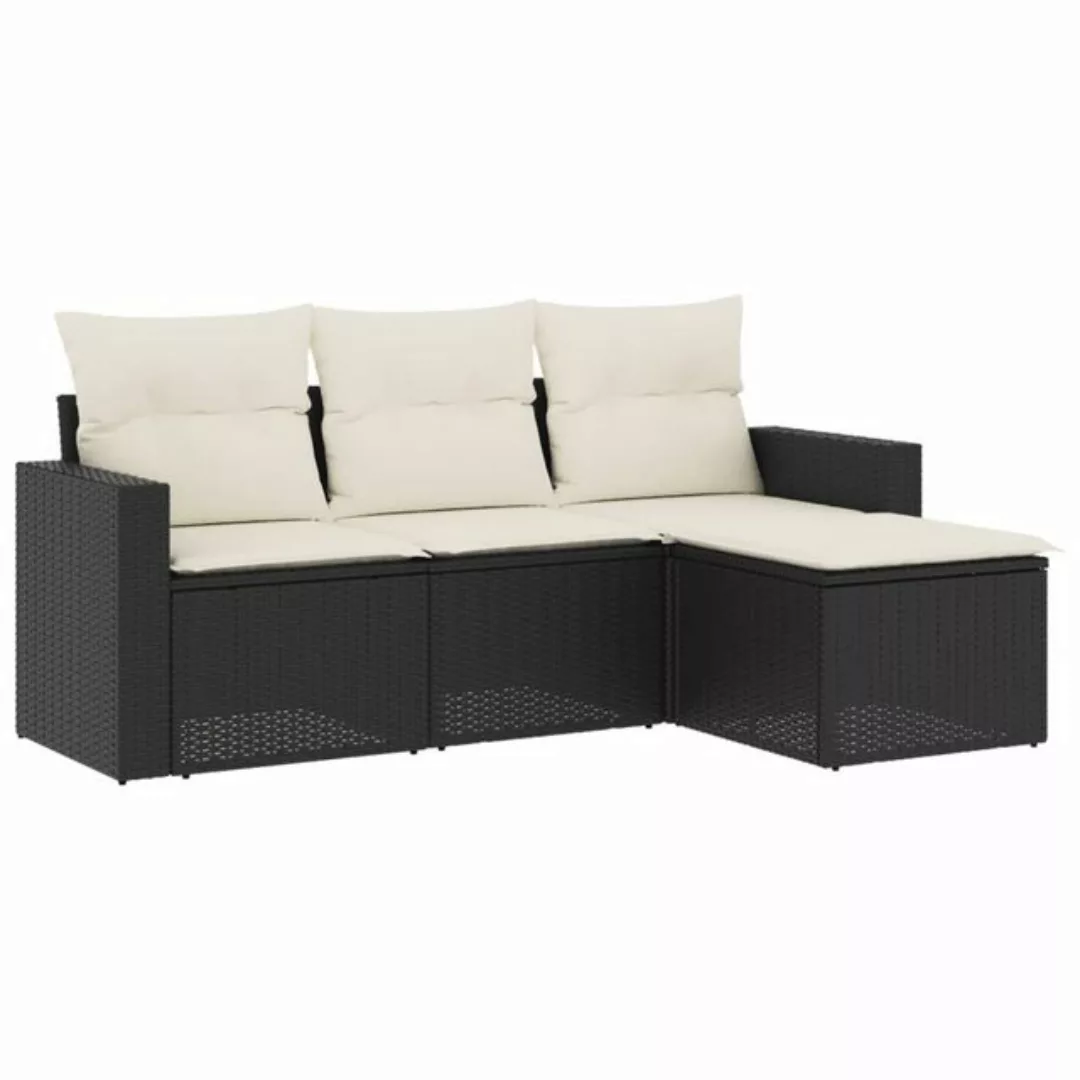 vidaXL Loungesofa 4-tlg. Garten-Sofagarnitur mit Kissen Schwarz Poly Rattan günstig online kaufen