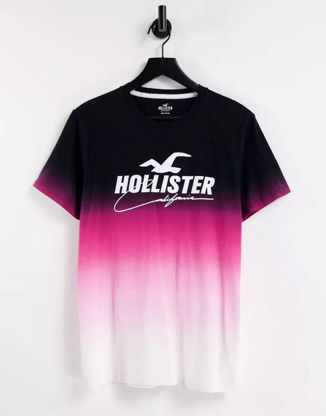 Hollister – T-Shirt in Rosa mit Farbverlauf und Logo vorne günstig online kaufen