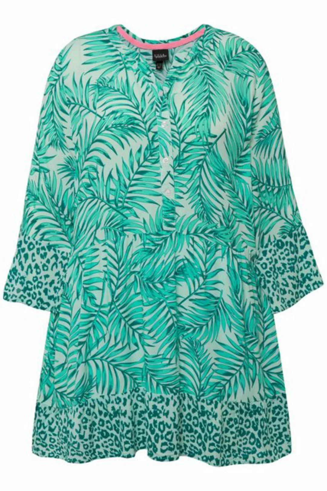 Ulla Popken Longbluse Longbluse Palmen A-Linie Tunika-Ausschnitt Halbarm günstig online kaufen