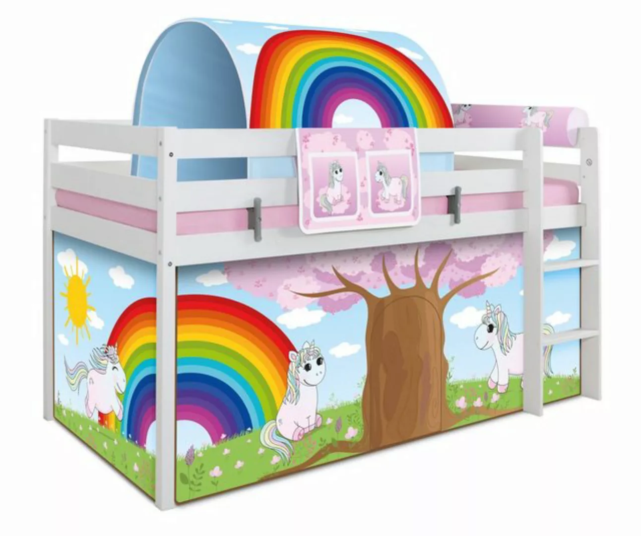 Ticaa Hochbett Hochbett "Einhorn Rainbow" inkl. Zubehör Kiefer günstig online kaufen