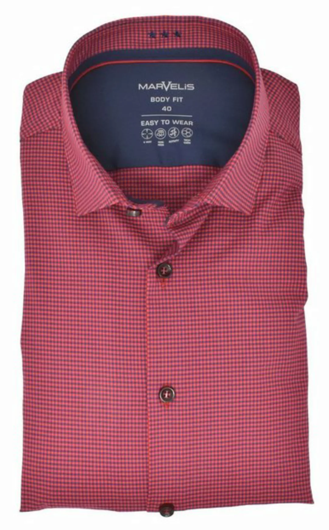 MARVELIS Businesshemd Easy To Wear Hemd - Body Fit - Langarm - Kariert - Ro günstig online kaufen