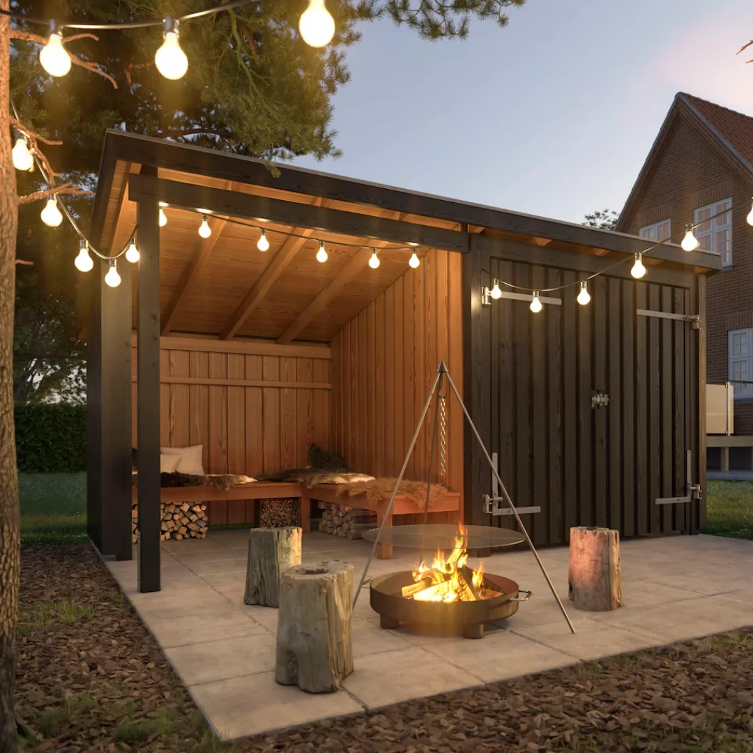 PLUS Gartenhaus "Nordic", (Packung), Grillhütte 9,5 m² mit Doppeltür, Dachp günstig online kaufen