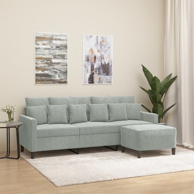 vidaXL Sofa 3-Sitzer-Sofa mit Hocker Hellgrau 180 cm Samt günstig online kaufen