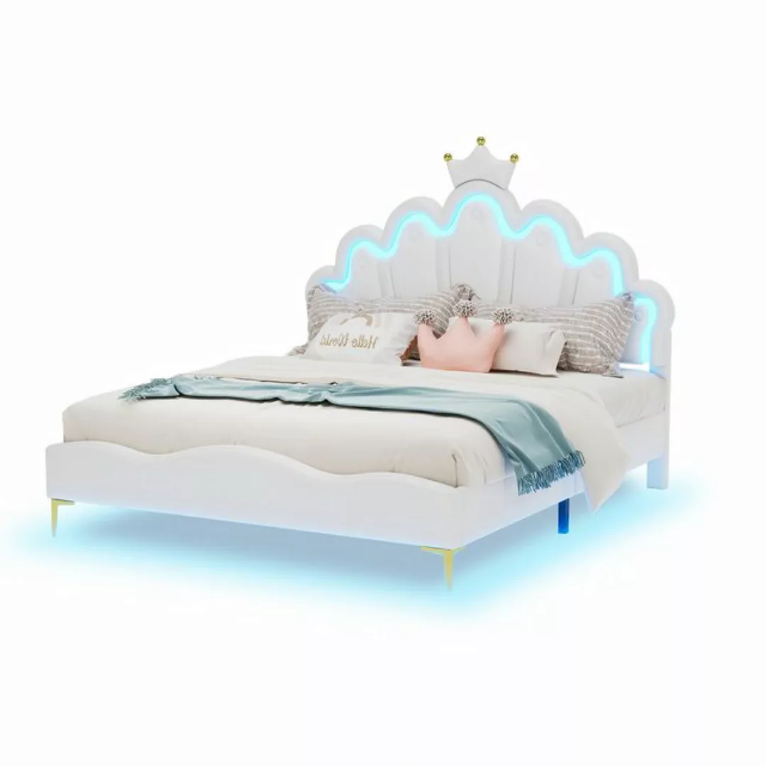 Rutaqian Polsterbett Doppelbett mit LED Prinzessinnenbett Bettgestell 140x2 günstig online kaufen