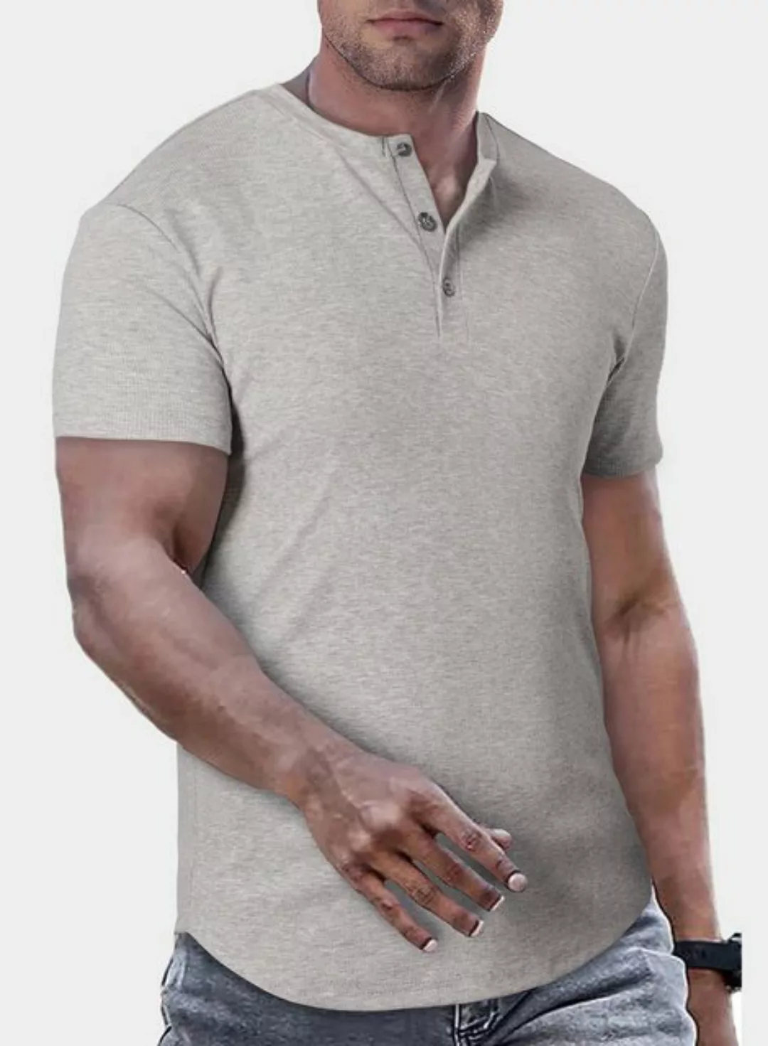 JMIERR Henleyshirt T-Shirts für Herren Henley Shirt Kurzarm Muscle Slim Fit günstig online kaufen