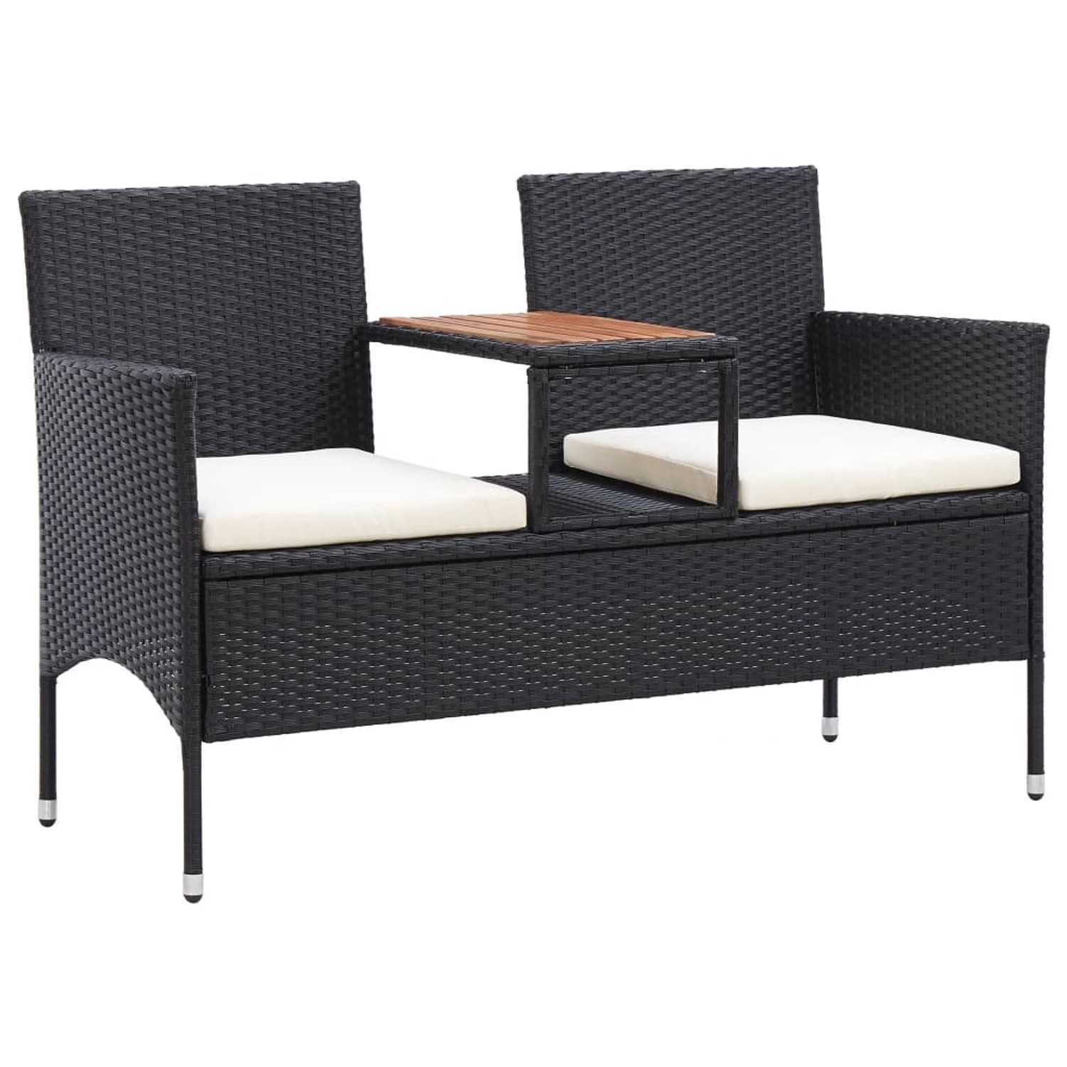 furnicato 2-Sitzer-Gartenbank mit Teetisch 143 cm Poly Rattan Schwarz günstig online kaufen