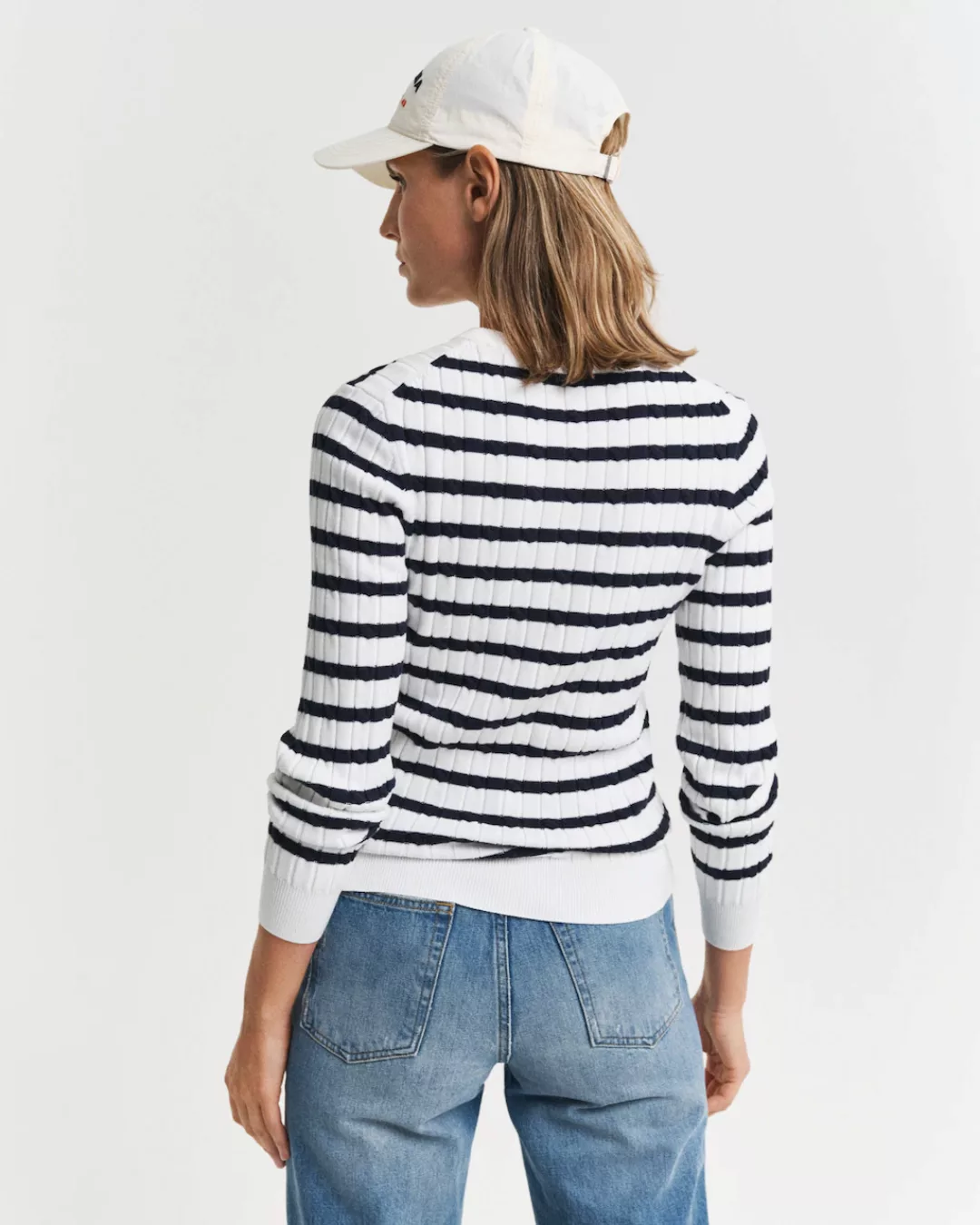 Gant Rundhalspullover "STRETCH COTTON CABLE STRIPE C-NECK" günstig online kaufen