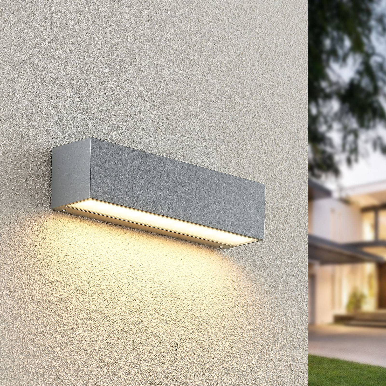 Lucande LED-Außenwandlampe Lengo, 25 cm, silber, 1-flg., Alu günstig online kaufen