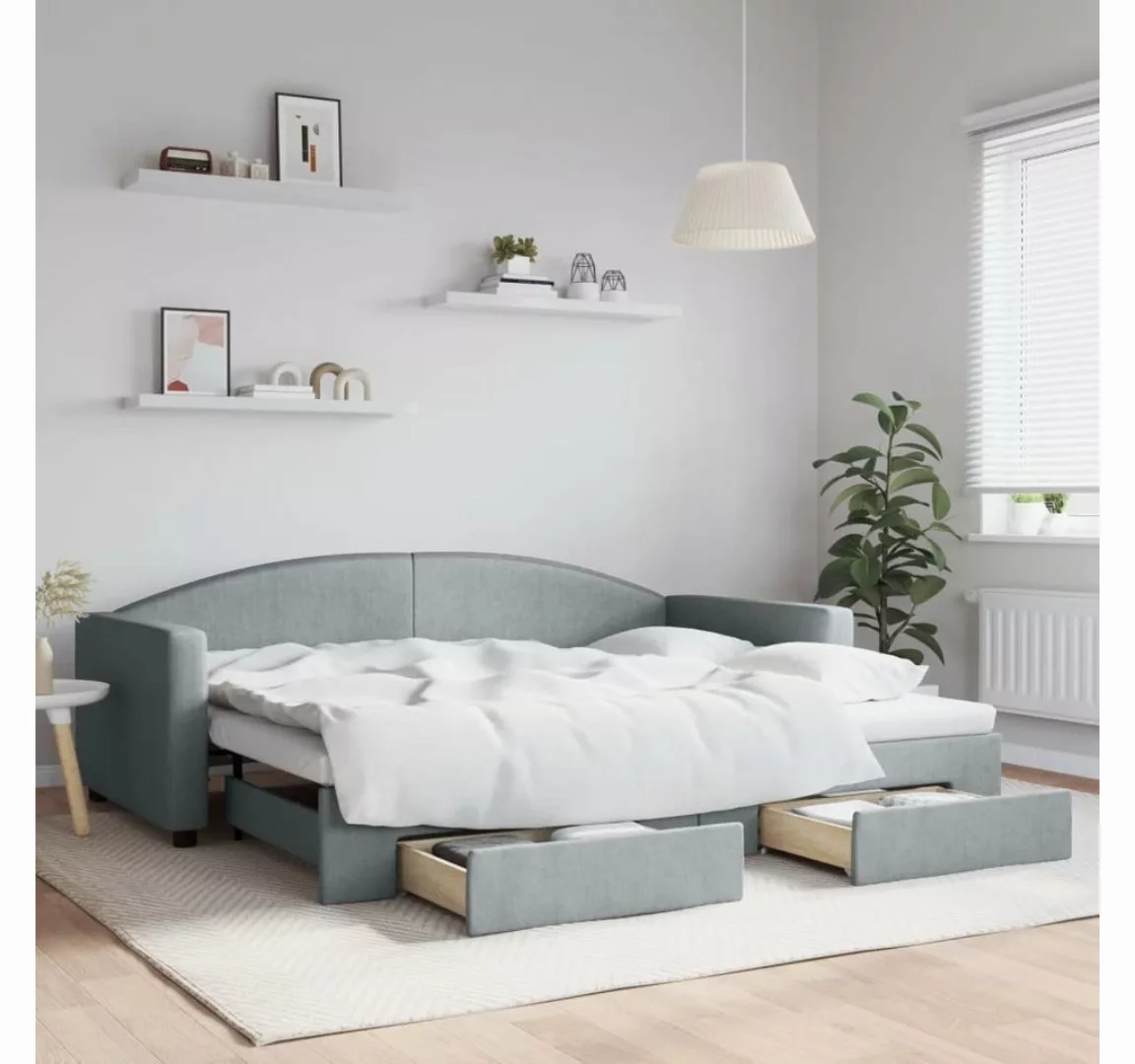 furnicato Bett Tagesbett Ausziehbar mit Schubladen Hellgrau 90x200 cm Stoff günstig online kaufen