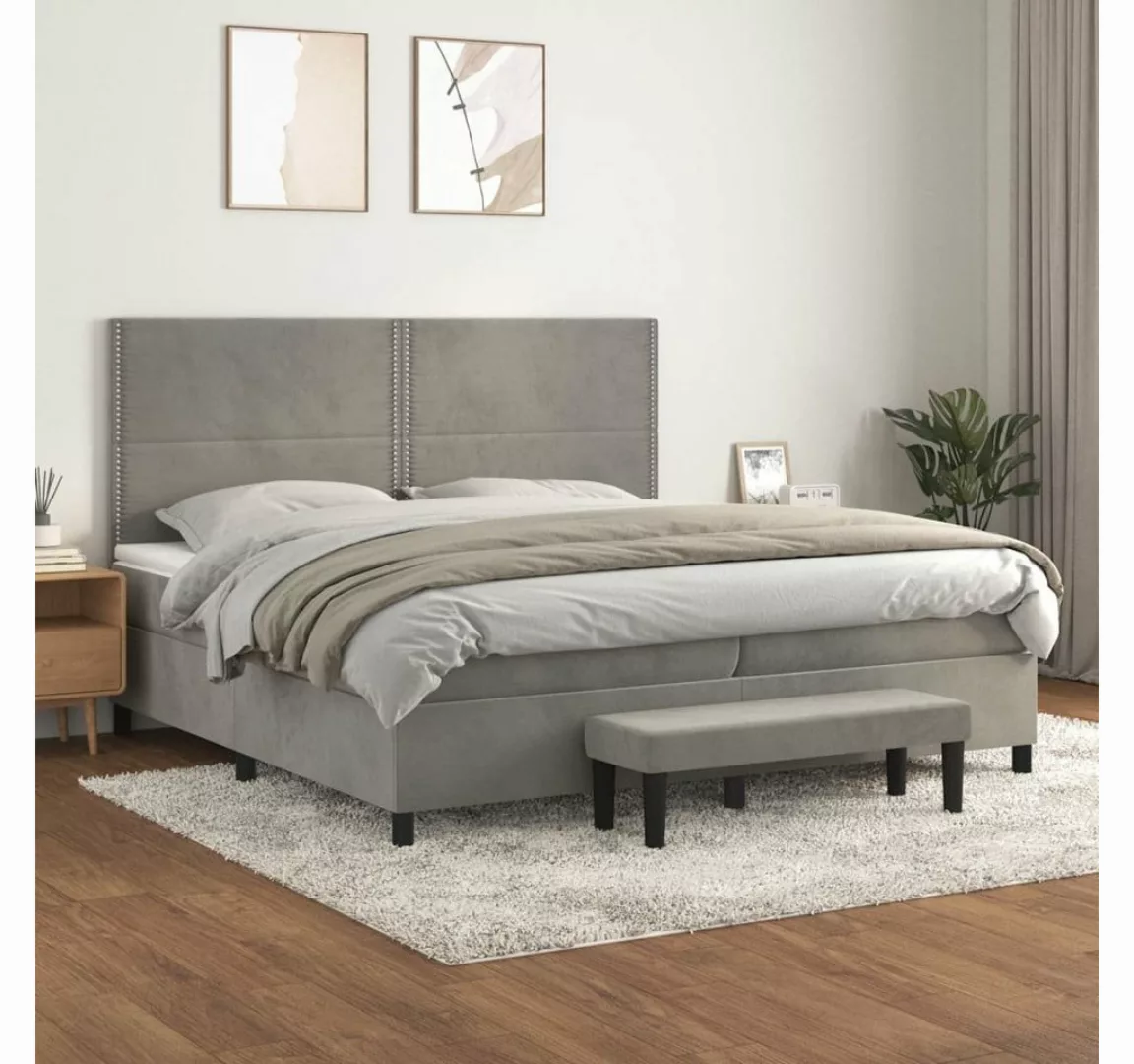 furnicato Bett Boxspringbett mit Matratze Hellgrau 200x200 cm Samt günstig online kaufen