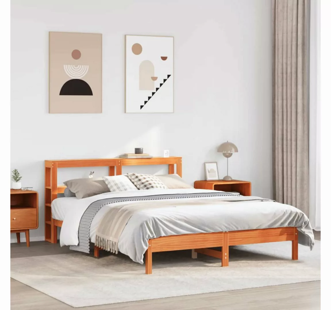 vidaXL Bett, Massivholzbett ohne Matratze Wachsbraun 135x190 cm Kiefernholz günstig online kaufen