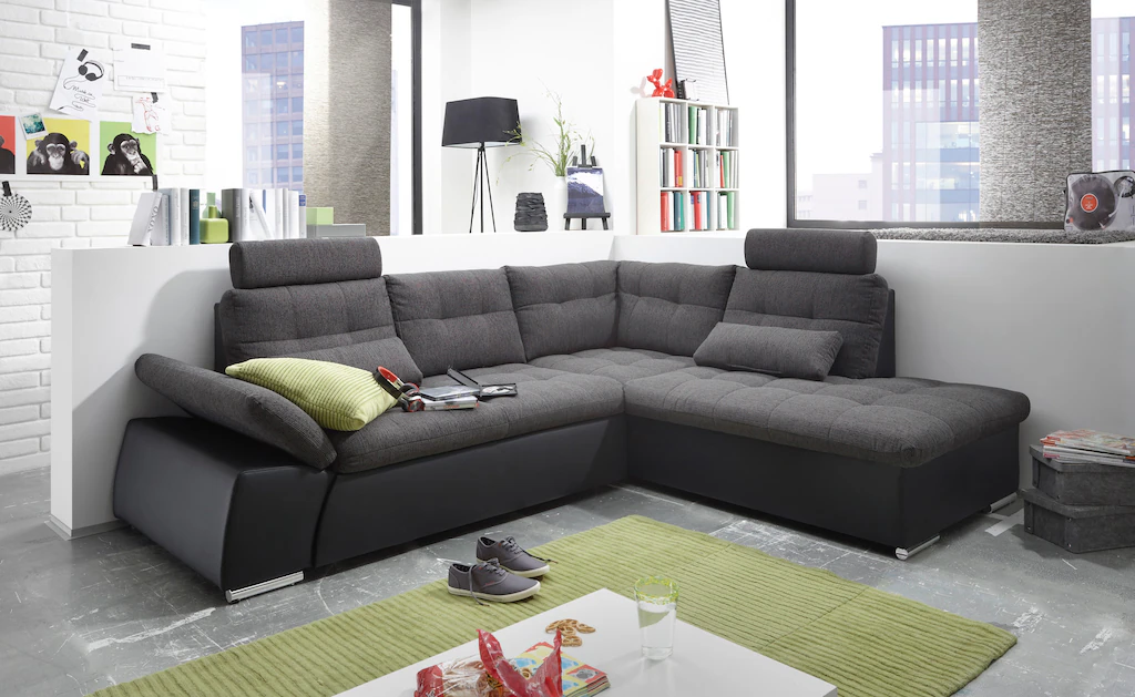 ED EXCITING DESIGN Ecksofa "Jakarta L-Form", mit Bettfunktion, Kopfstützen, günstig online kaufen