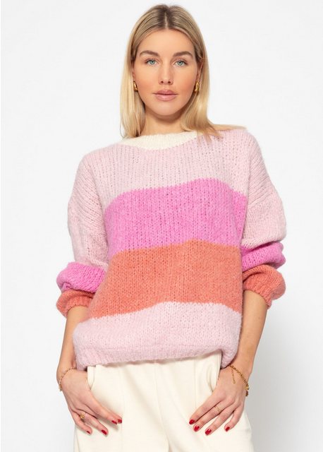 SASSYCLASSY Strickpullover Locker gestreifter Strickpullover in Rosa-Peach günstig online kaufen