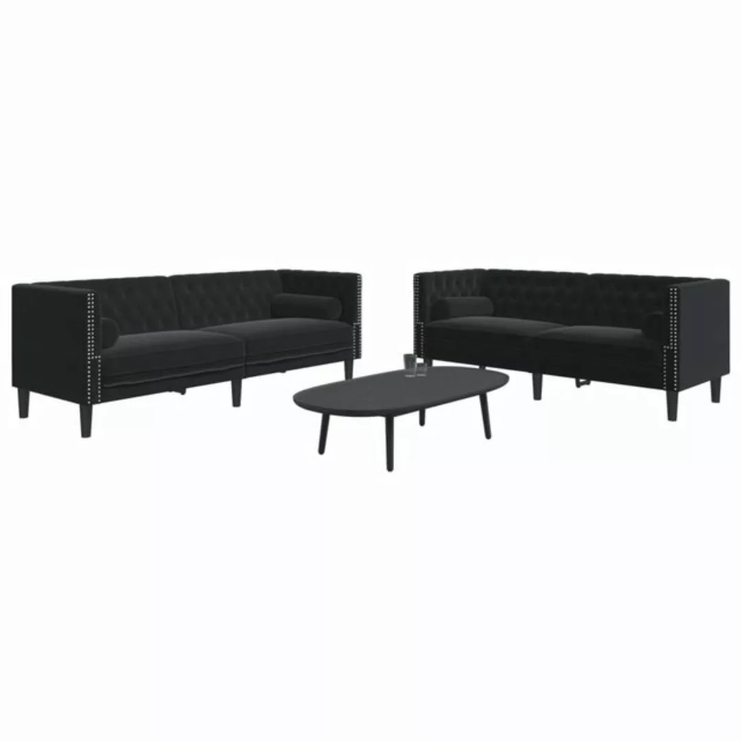 vidaXL 2-Tlg Chesterfield-Sofa-Set mit Nackenrollen Schwarz Samt 2144864 günstig online kaufen