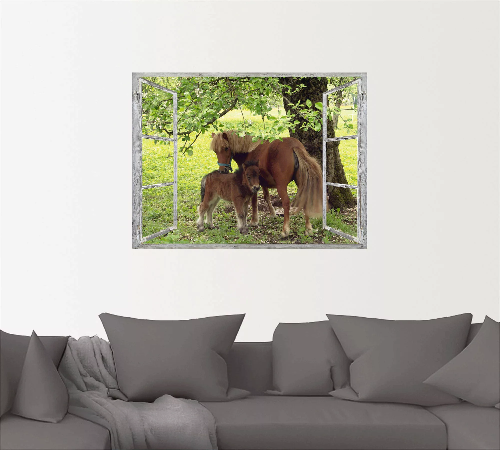 Artland Wandbild "Fensterblick - Pony mit Kind", Haustiere, (1 St.) günstig online kaufen