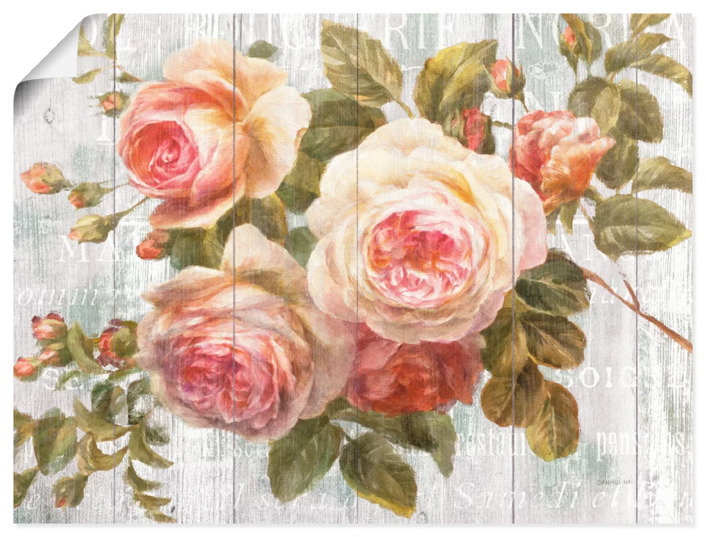 Artland Wandbild »Vintage Rosen auf Holz«, Blumen, (1 St.), als Leinwandbil günstig online kaufen