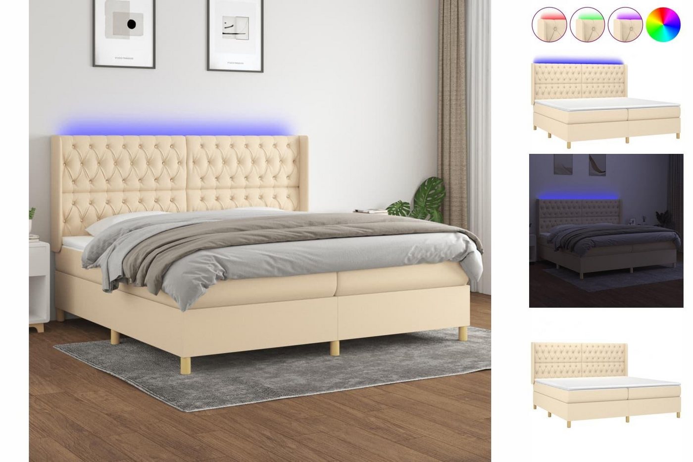 vidaXL Bettgestell Boxspringbett mit Matratze LED Creme 200x200 cm Stoff Be günstig online kaufen