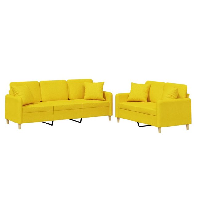 vidaXL Sofa, 2-tlg. Sofagarnitur mit Kissen Hellgelb Stoff günstig online kaufen