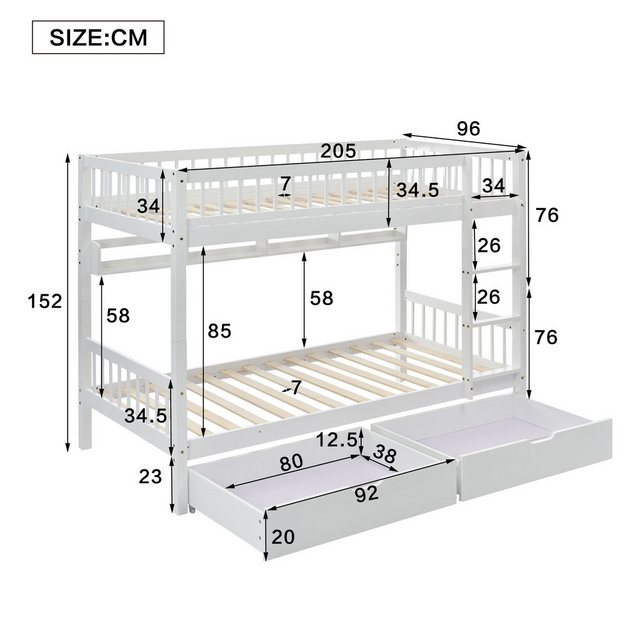 XDeer Kinderbett Etagenbett 90x200cm mit 3-tufige Rechtwink Leiter Fallschu günstig online kaufen